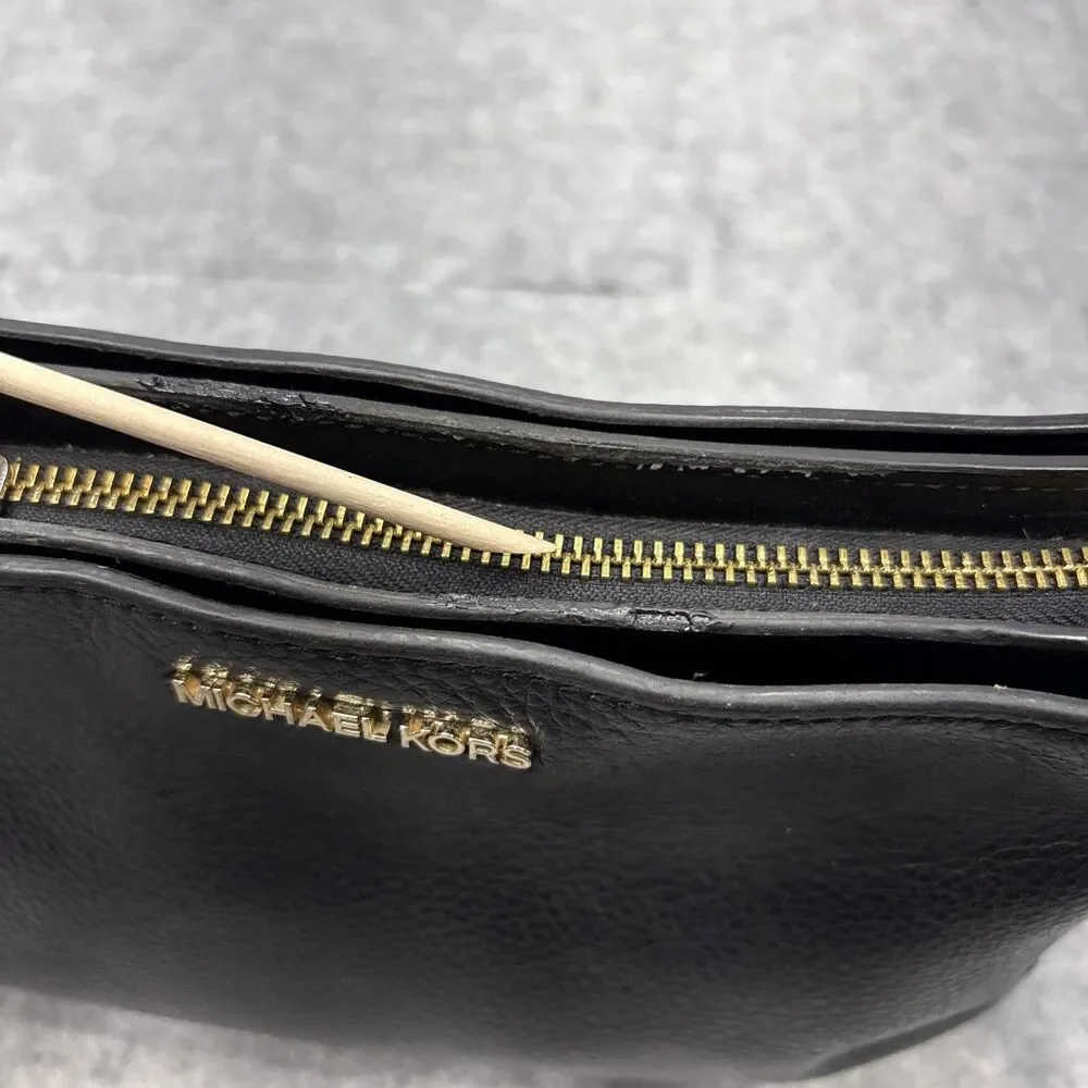 Michael Kors Trisha Medium Crossbody Bag Black Pebbled Leather Sectioned Luxe